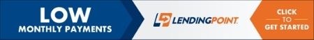 LendingPoint logo with text, "Low monthly payments. Click to get started."